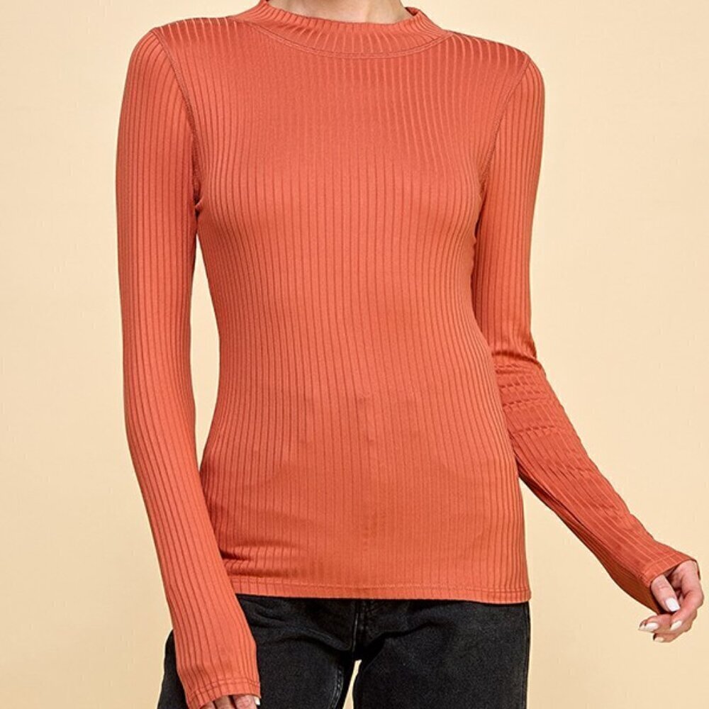 Heart & Hips Long Sleeve Mock Ribbed Stretch Turtleneck Top  - Color Choice